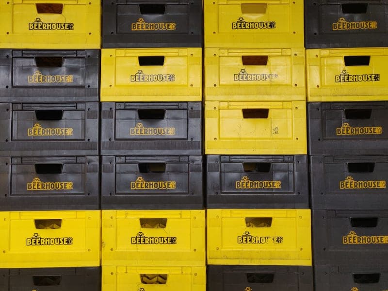 A plastic storage crate