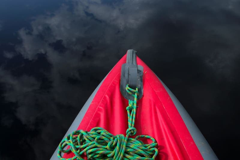 Kayak deck fittings and rigging seen from above