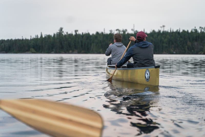 A wooden canoe paddle blade
